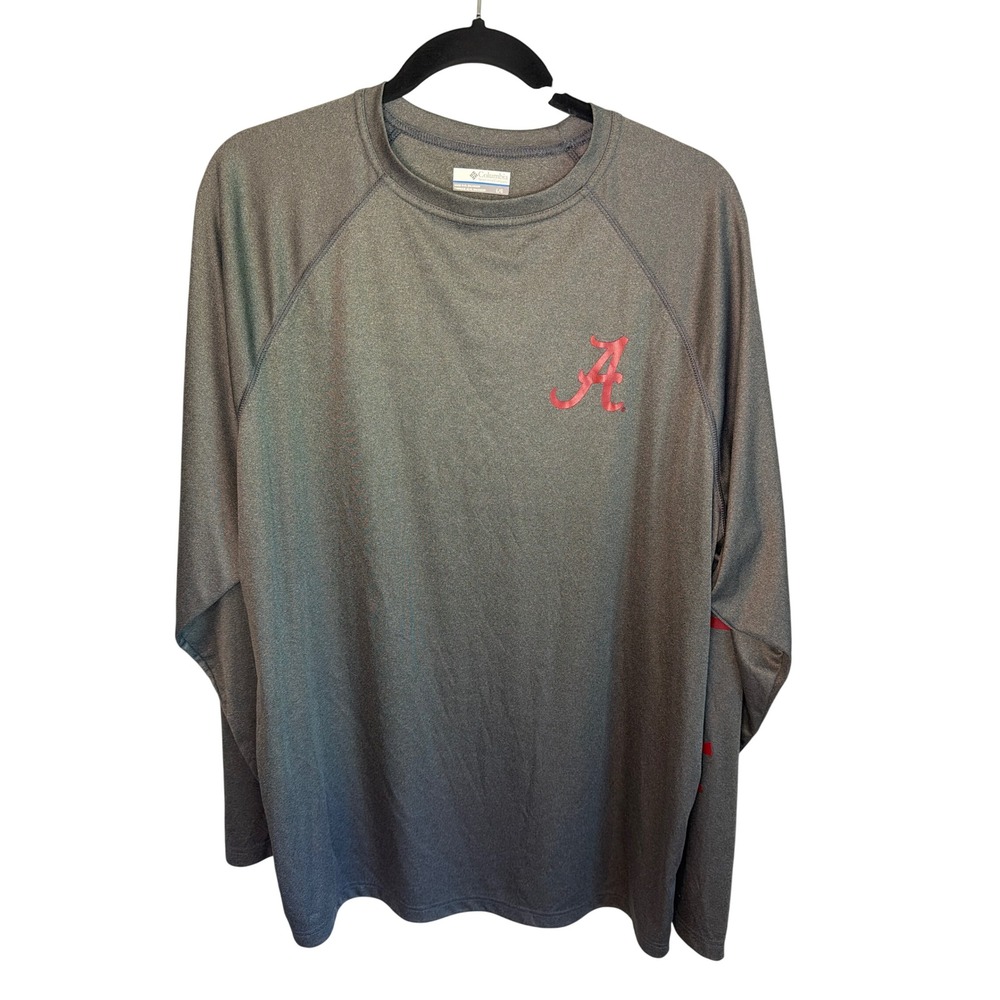 Columbia PFG Alabama Crimson Tide Mens Large Gray Long Sleeve Fishing Shirt L